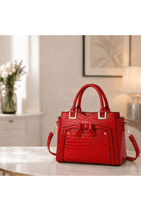 Women's PU Leather Solid Print Tote Purse Satchel, Red