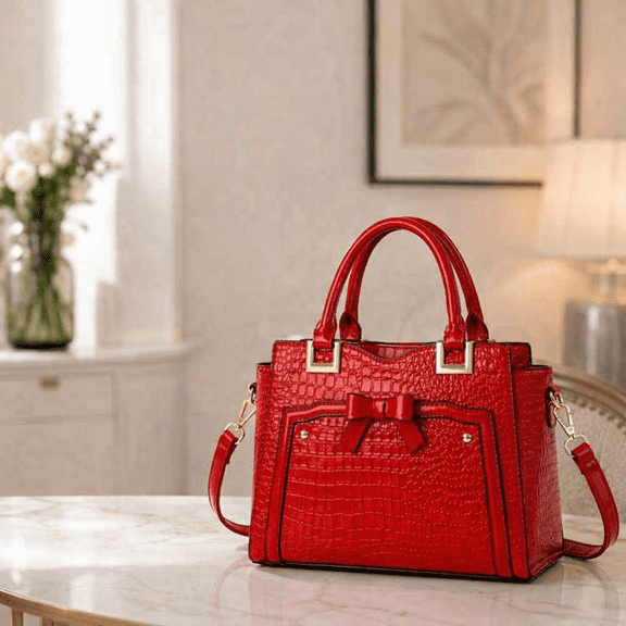 AVMPRO Women's PU Leather Solid Print Tote Purse Satchel, Red