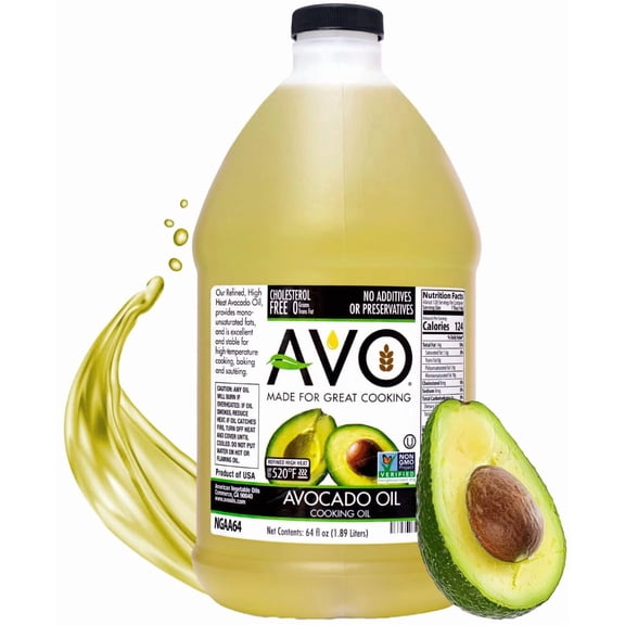 AVO Bulk Avocado Oil GGA1 for Cooking Half Gallon (64 fl oz), Non-GMO Certified, No Preservatives, High Smoke Point 500F, Neutral Flavor, Gluten-Free, Plant-Based, OU Kosher