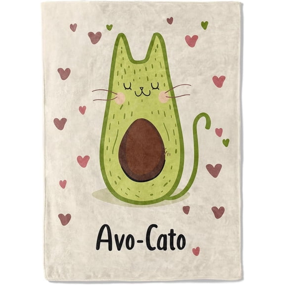 AVO-Cato Cute Avocado Cat Plush Flannel Throw Blanket - Soft, Comfy, Lightweight, Warm & Fuzzy - Ideal for Couch, Bedroom, Travel & Outdoors - Great for All 40×50in