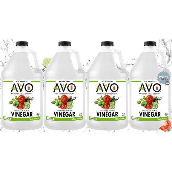 AVO Distilled White Vinegar 1 Gallon 5% Acidity, All Natural, Kosher, Cooking & Cleaning 4 pack