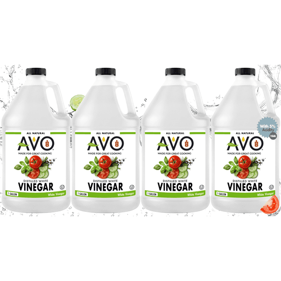 AVO Distilled White Vinegar 1 Gallon 5% Acidity, All Natural, Kosher, Cooking & Cleaning 4 pack