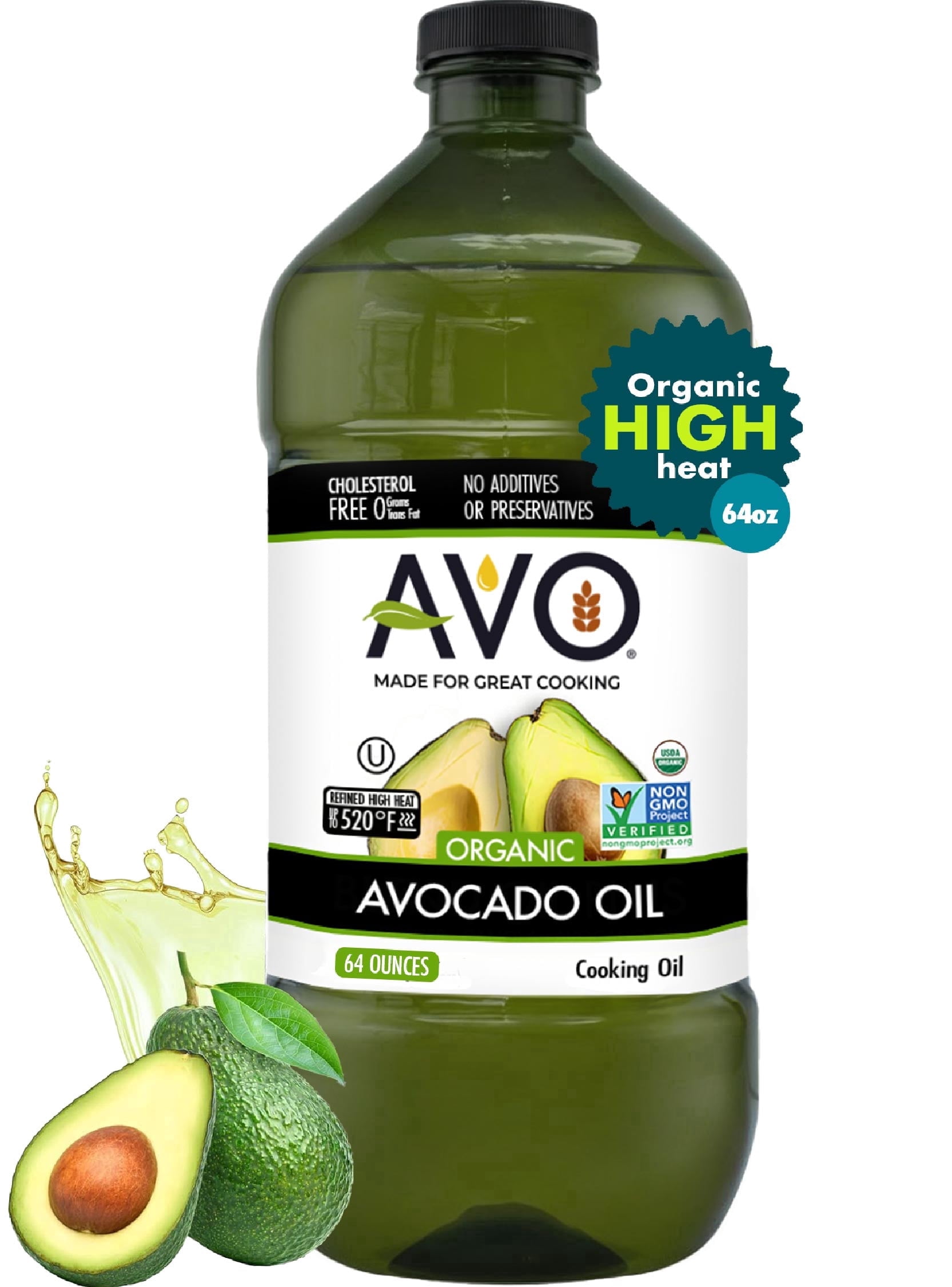Organic AVOCADO Oil Frying, Baking, Salads, Vinaigrette, Pan Coating, Cooking 64 Fl-oz