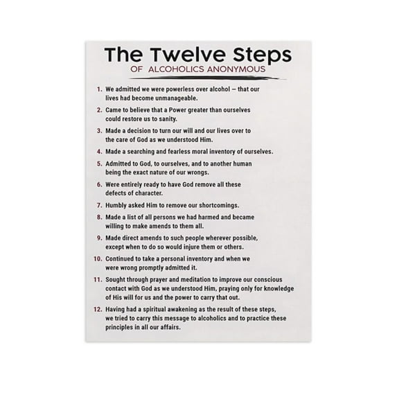 AVOI 12 Steps of AA Poster Alcoholics Anonymous for Addiction Recovery Unframe: 12x18inch(30x45cm)