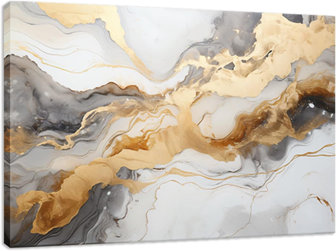 AVOI Abstract Canvas Wall Art, Gold and Gray Graffiti on White ...