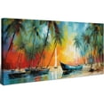 thumbnail image 1 of AVOI Abstract Coastal Canvas Wall Art Sunset Ocean Beach Wall Decor Blue Boats Palm Trees Pictures Nautical Bathroom Decor Nature Seascape Painting Artwork Home Unframe: 16x20inch(40x50cm), 1 of 5