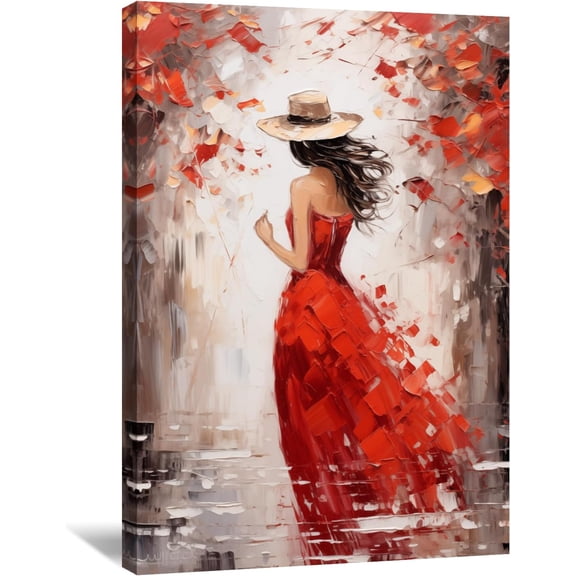 AVOI Abstract Women Canvas Wall Art Beautiful Red Dress Girl Back Oil Painting Print Fashion Lady Picture Geometry Poster Modern Artwork for Room Home Decor (Women-1) Unframe: 11x14in