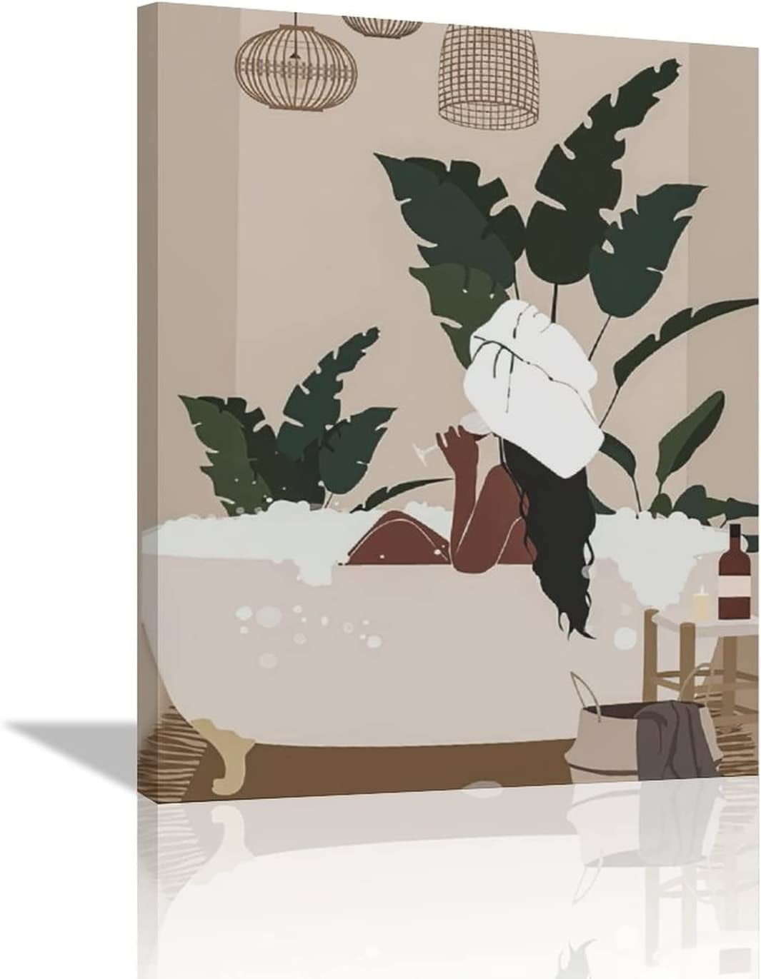 AVOI African American Bathroom Wall Art Boho Black Women In Bathtub Wall Decor Abstract Black ...