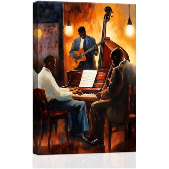 AVOI African American Wall Art Music Jazz Band Pictures Black Music Art Abstract Jazz Painting Musical Canvas Prints Music Men Bedroom Decor (Brown,) Unframe: 16x20in