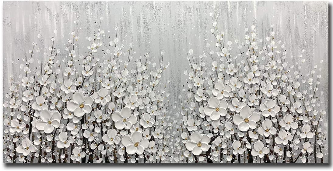 Modern Abstract 3D Oil Painting On Canvas - Hand-Painted Gray Gold Textured Art, 24x48 Inches, Wood Frame