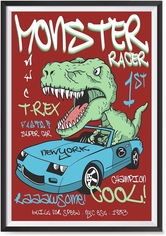 Rex Racer Birthday AVOI Awesome Dinosaurs T-Rex Posters - Skater Racer Trex Jurassic Games ...