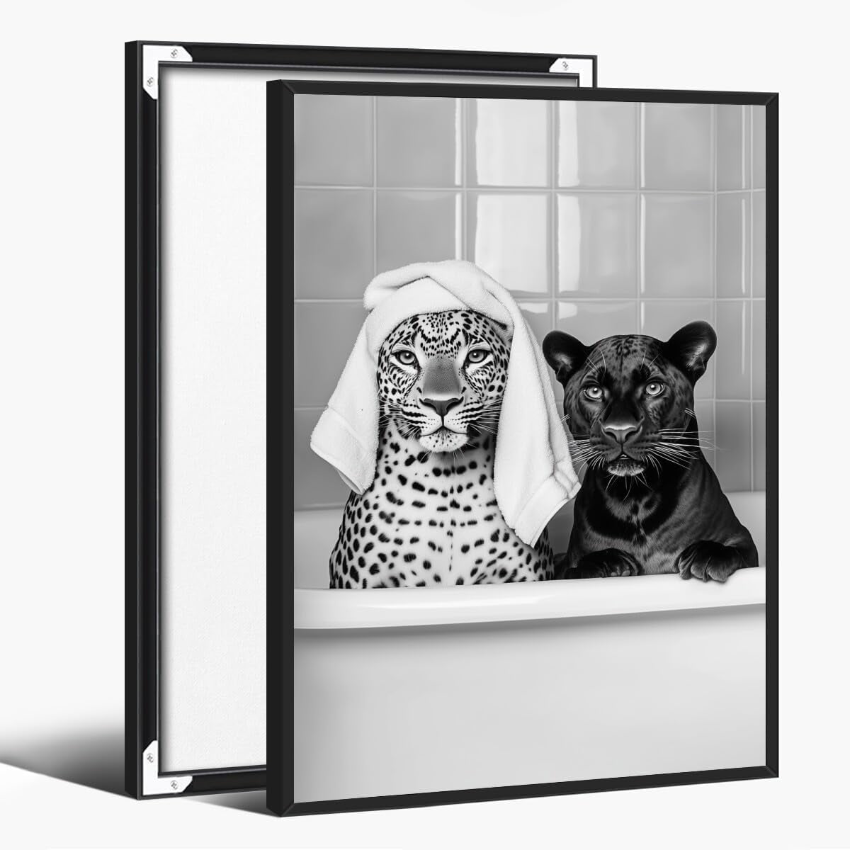 AVOI Bathroom Animal Wall Art Funny Leopard and Black Panther In ...