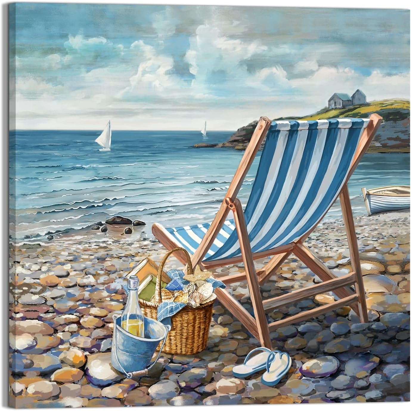 AVOI Bathroom Decor Beach Wall Art Ocean Theme Blue Picture Canvas ...