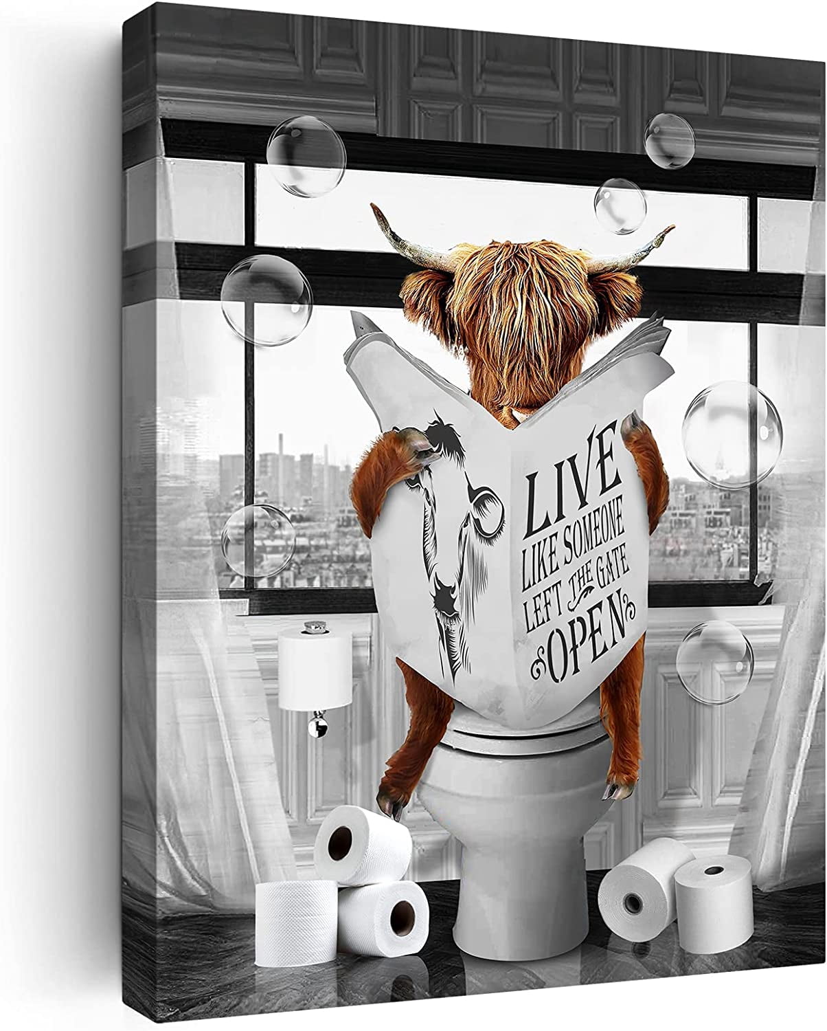 AVOI Bathroom Decor Wall Art Black And White Wall Decor Farm Highland ...