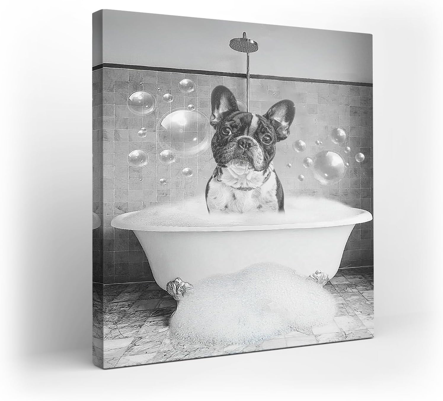 AVOI Bathroom Dog Decor Canvas Wall Art Cute Bulldogs Print Painting ...