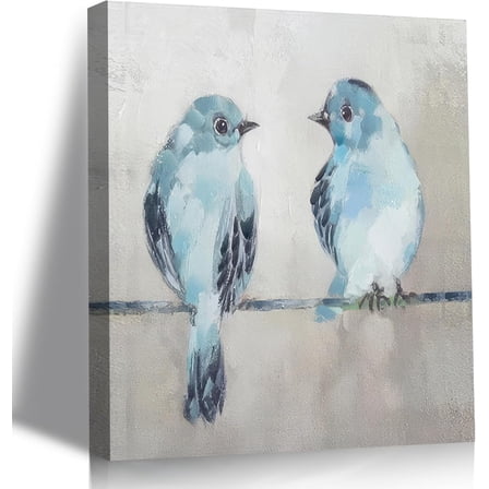 AVOI Bird Decor Wall Art Blue and Grey Painting Bluebird Artwork on Canvas Love picture prints are suitable for bedroom living room Frame: 12x18in