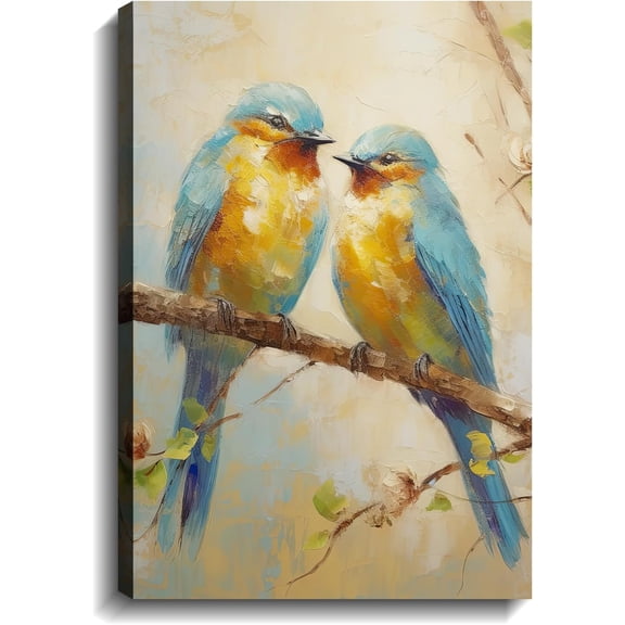 AVOI Bird Pictures Wall Decor Canvas Prints Wall Art Couple Birds on Branch Picture Watercolour Animal Painting Vintage Artwork for Modern Home Decor(Art-3) Unframe: 16x16in