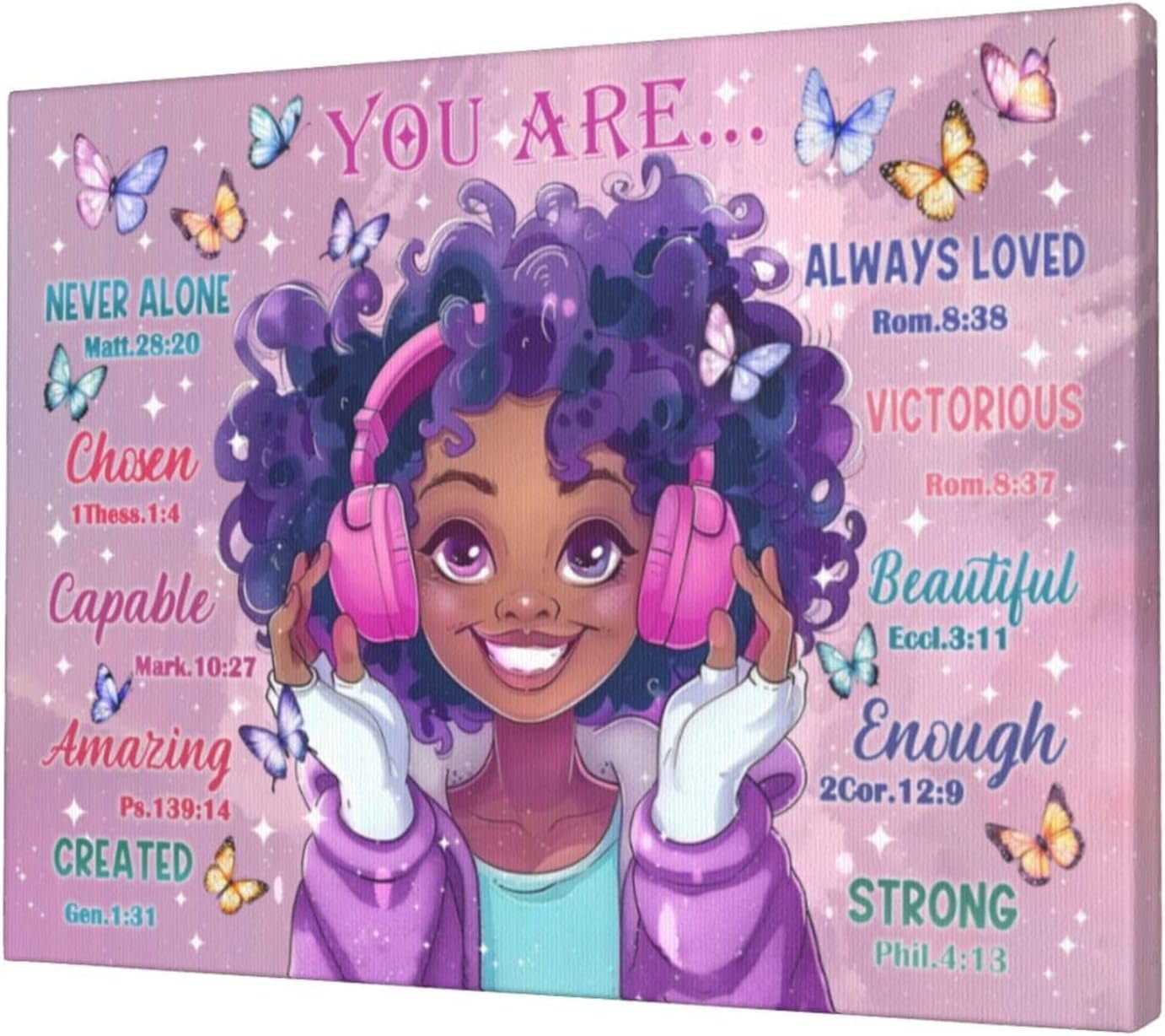 AVOI Black Girl Inspirational Canvas Wall Art God Says You Are Bible ...