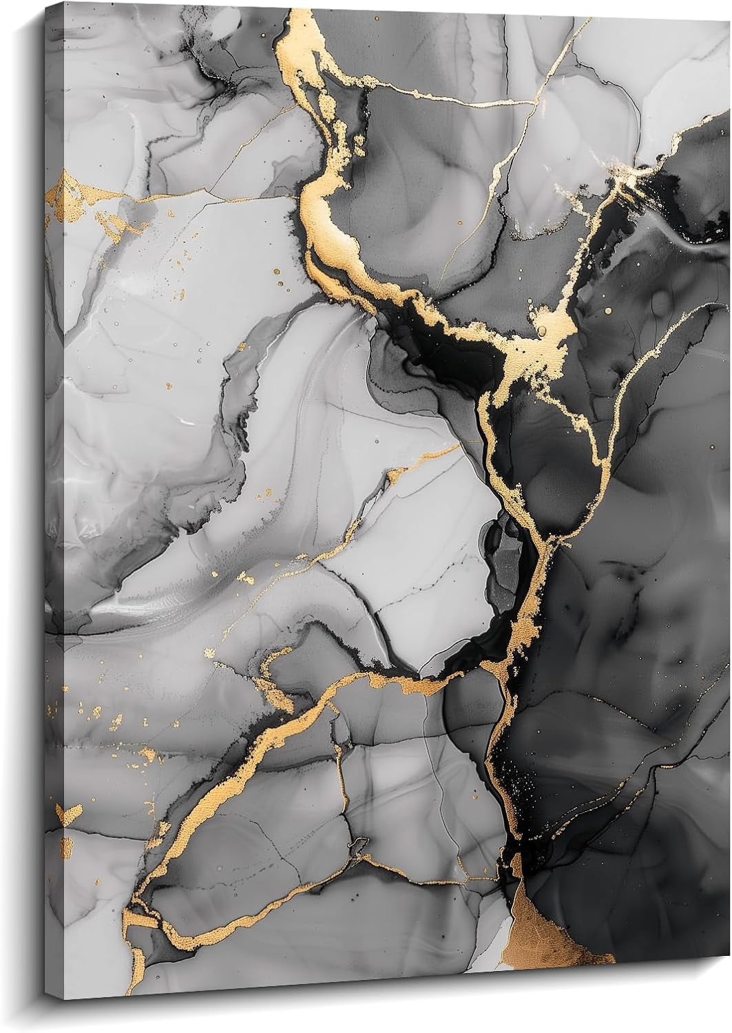 AVOI Black and Glod Canvas Wall Art Abstract Wall Decor Gray Marble ...