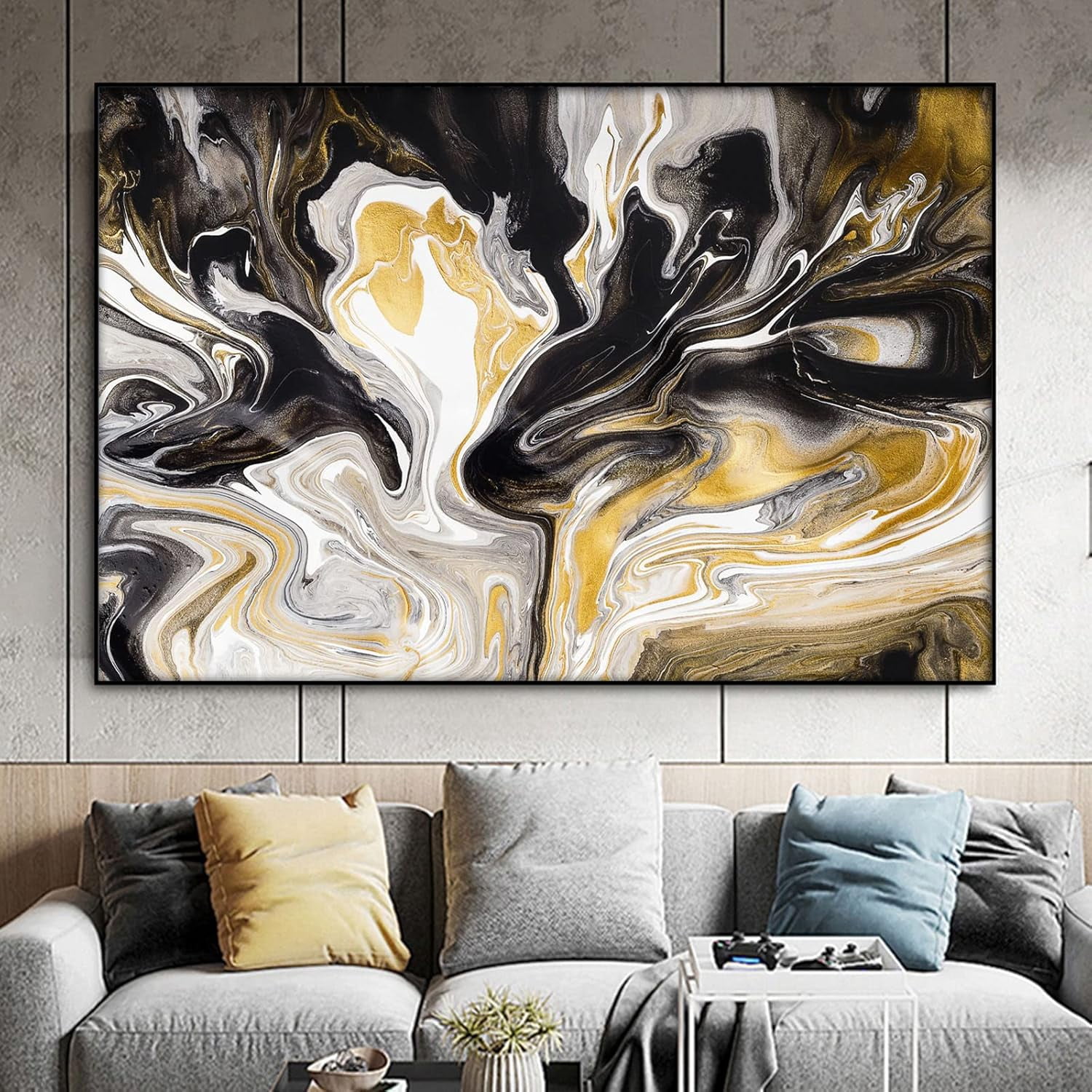AVOI Black Gold Marble Abstract Canvas Wall Art Abstract Marble ...