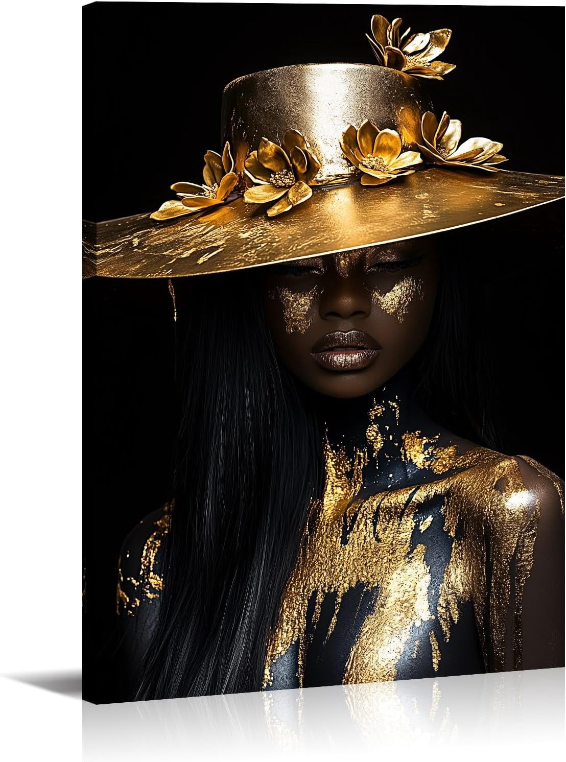 AVOI Black and Gold Woman Canvas Art African American Wall Decor Black ...