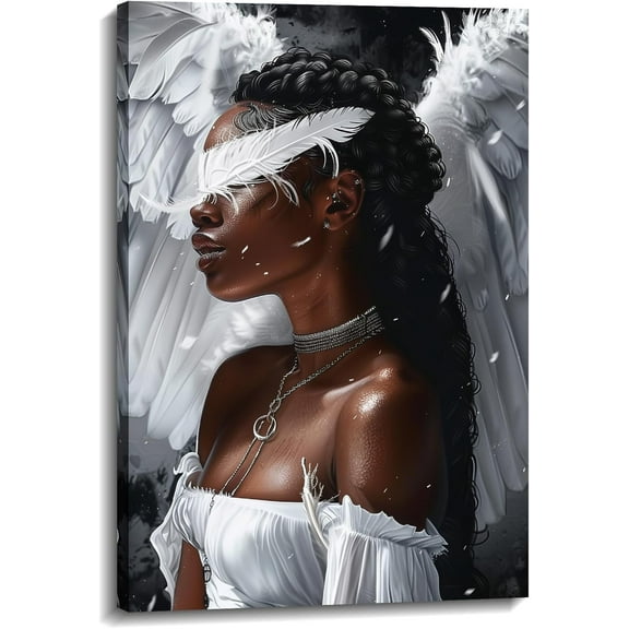 AVOI Black Women Canvas Wall Art African American Picture Girl with Angel Wings Painting Abstract Prints Modern Artwork for Home Wall Decor(Art-8) Frame: 8x10in