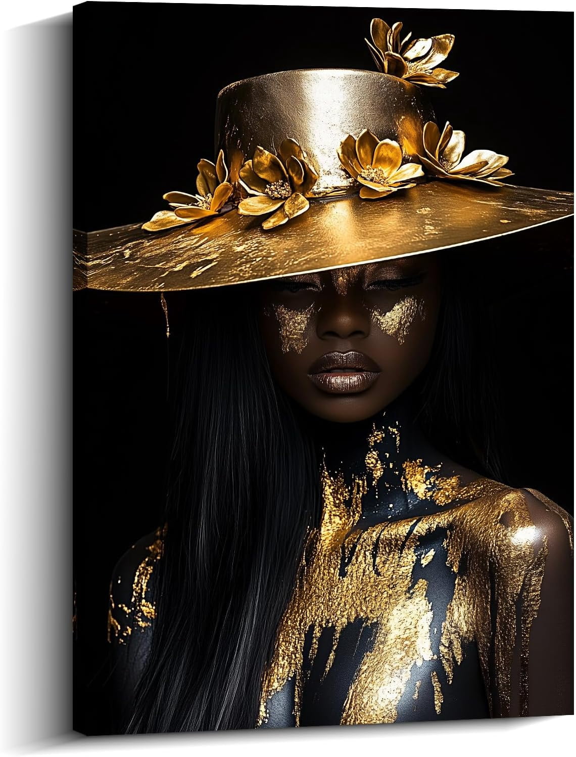 AVOI Black and Gold Woman Canvsa Art African American Pictures Wall ...