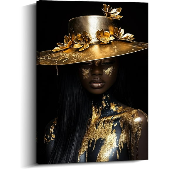 AVOI Black and Gold Woman Canvsa Art African American Pictures Wall Decor Abstract Modern Artwork Living Room(Art-4) Unframe: 11x14in