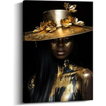 AVOI Black and Gold Woman Canvsa Art African American Pictures Wall Decor Abstract Modern Artwork Living Room(Art-4) Unframe: 16x20in