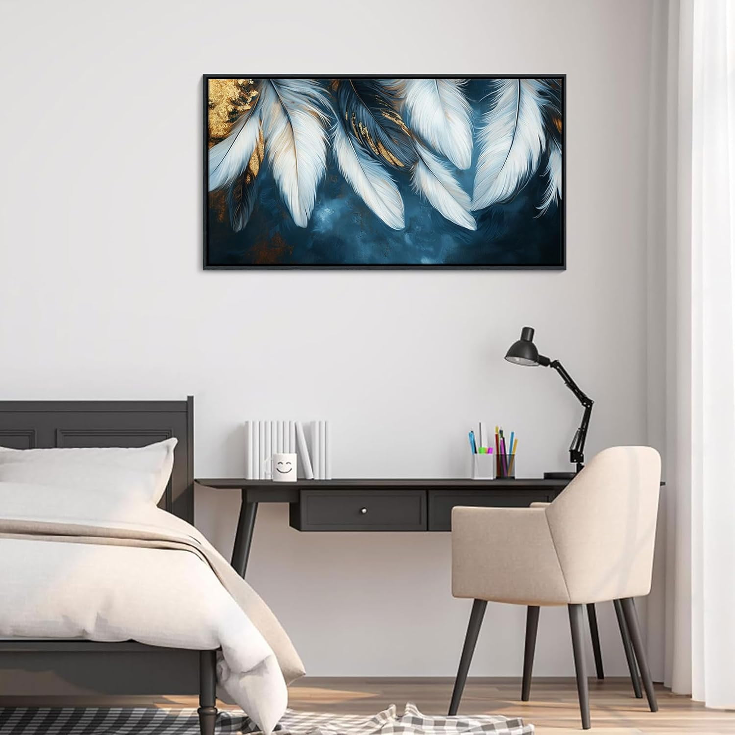 AVOI Blue and Gold Wall Art Framed Navy Blue Decor for Living Room
