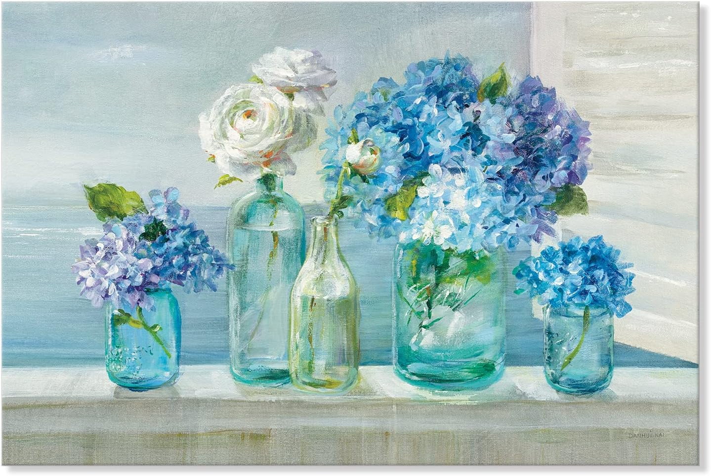 AVOI Blue Hydrangea Flower Large Canvas Wall Art Mason Jar Floral Wall ...