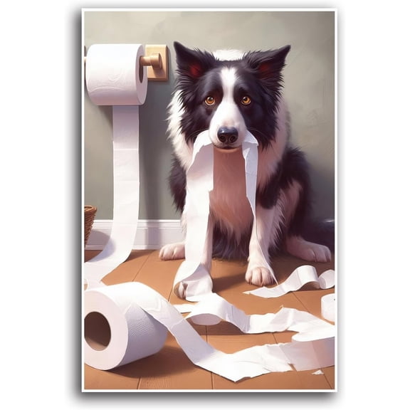 AVOI Border Collie Funny Bathroom Wall Art Border Collie Toilet Paper Art Kids Pet Bathroom Border Collie Dog Gift Bathroom Wall Art Canvas Wall Poster Unframe: 8x10in