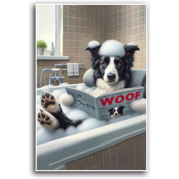 AVOI Border Collie Wall Art Print - Dog Lover Mom Gifts - Bathroom Modern Home Decor Canvas Poster - Whimsical Art Unframe: 8x10in