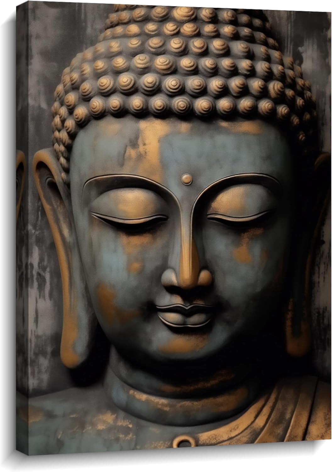 AVOI Buddha Canvas Wall Art - Gray and Gold Buddha Statue Pictures ...