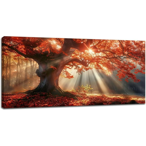 AVOI Canvas Wall Art Decor for Living Room Bedroom Fall Maple Tree Sun Exposure Pictures Red Autumn Tree of Life Nature Landscape Painting Prints Home Office Artwork Decor Frame: 16x20inch(40x50cm)