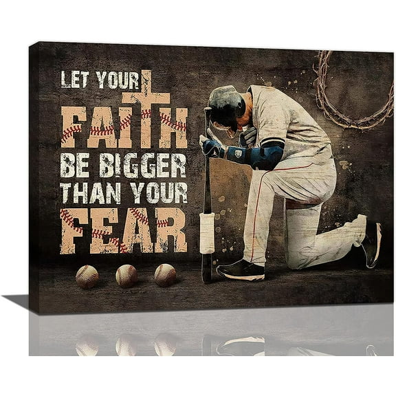 AVOI Christian Baseball Wall Art Sport Poster Teen Boy Room Wall Decor Inspirational Quotes Pictures Canvas Prints Artwork Baseball Decor For Boys Room Playroom Bedroom Gym Frame: 10x8in