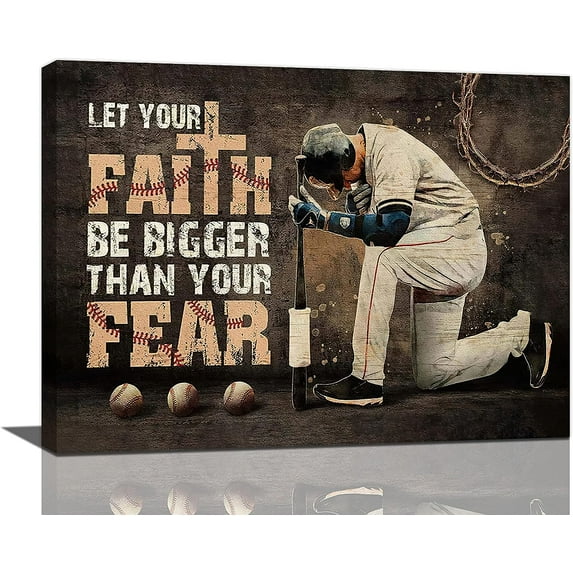 AVOI Christian Baseball Wall Art Sport Poster Teen Boy Room Wall Decor Inspirational Quotes Pictures Canvas Prints Artwork Baseball Decor For Boys Room Playroom Bedroom Gym Frame: 20x24in