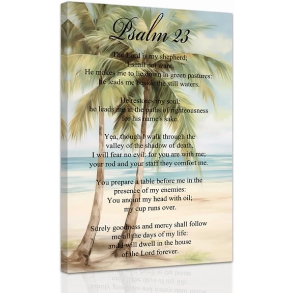 AVOI Christian Canvas Wall Art Beige Psalm 23 Pictures Coastal Beach Wall Decor Scripture Bible Verses Prints Inspirational Poster for Home Unframe: 16x16in