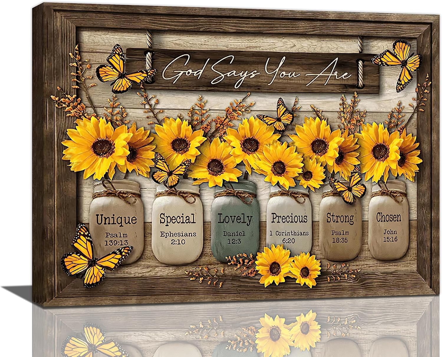 AVOI Christian Sunflower Wall Art Rustic Butterfly Bible Verse Pictures ...