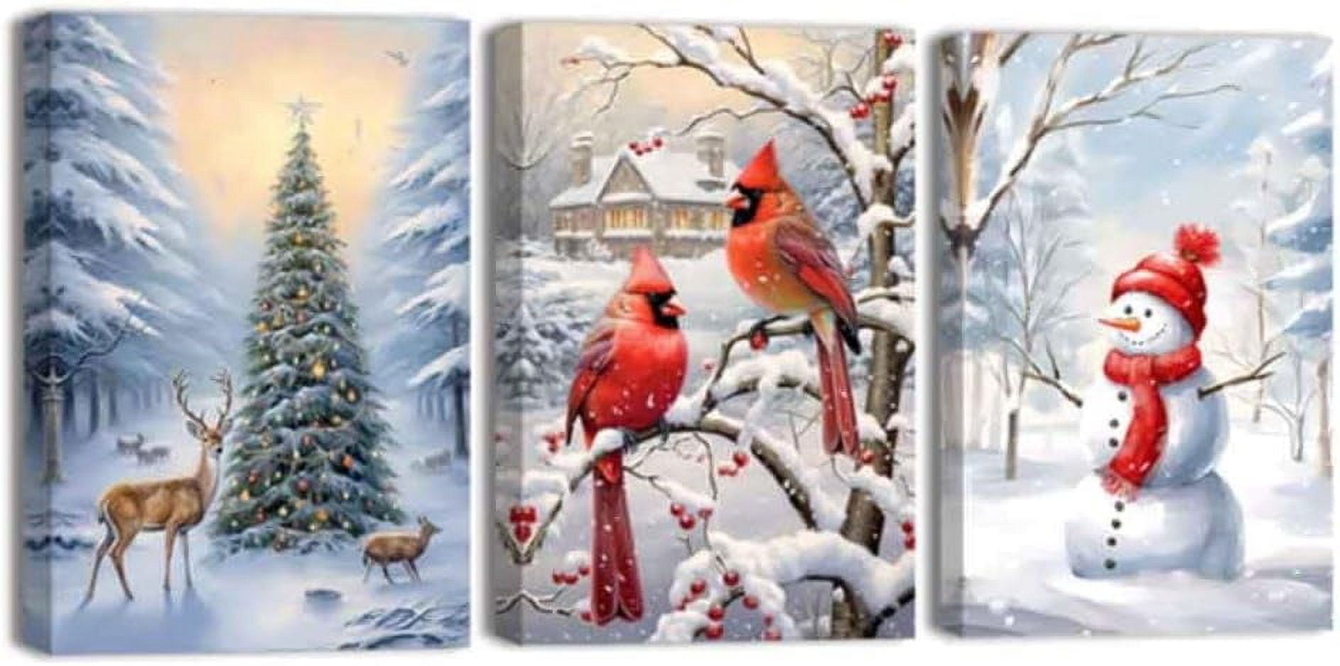 AVOI Christmas Canvas Wall Art Snowman Red Cardinal Christmas Tree ...