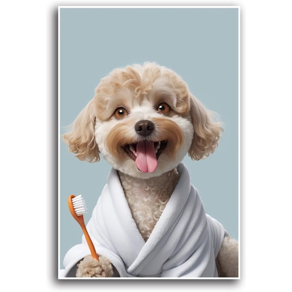 AVOI Cocker Spaniel wearing bath towel dog portrait modern home kids pet bathroom prints funny bathroom wall decor animals in toilet creative bathroom decor poster wall art Unframe: 8x10in