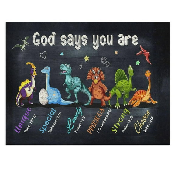 AVOI Dinosaur Wall Art for Kids Bedroom God Say You are Unique Pictures Wall Decor Motivational Canvas Painting Dinosaur Artwork Bedroom Decor Gift Idea for Boys Girls Nursery Unframe: 12x16in