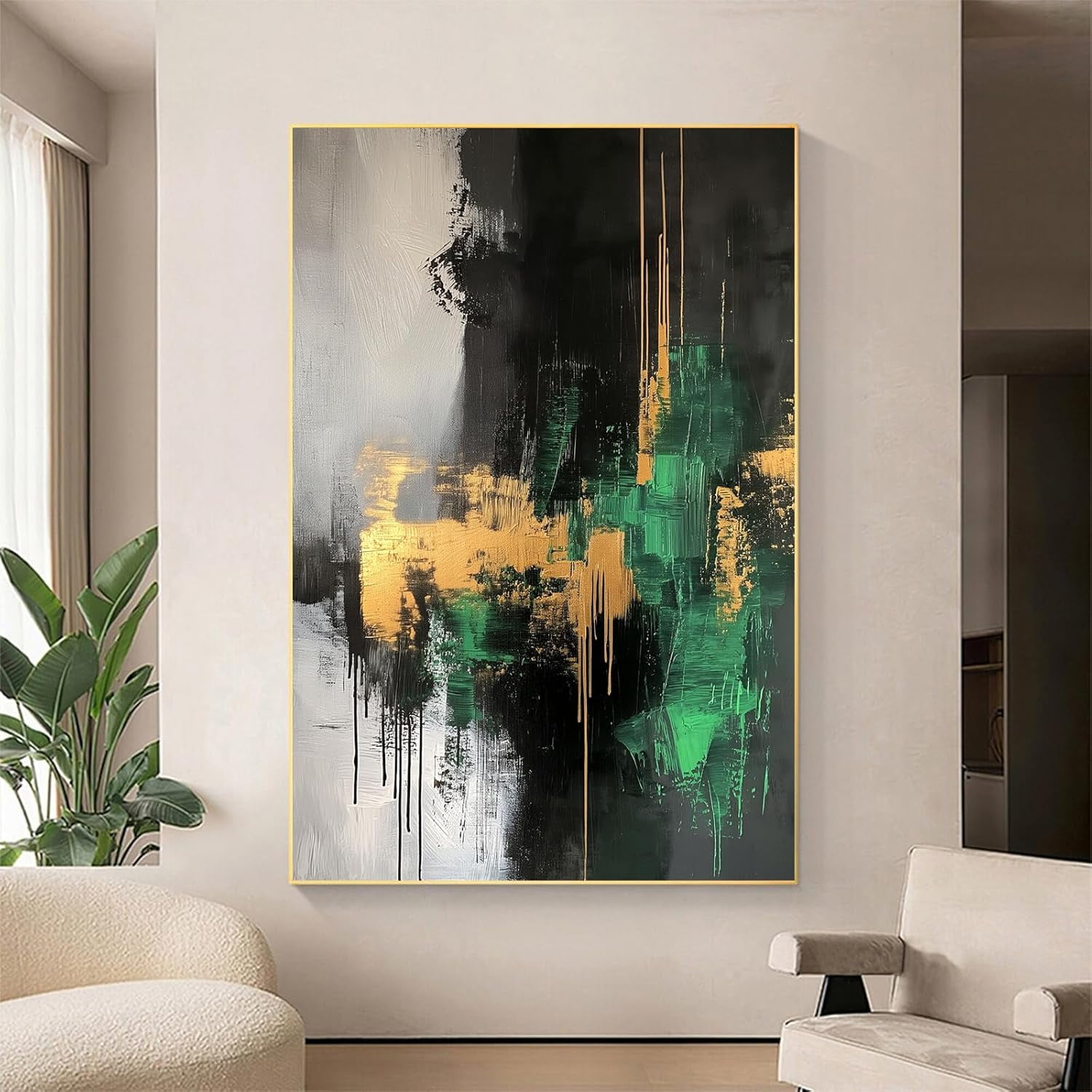 AVOI Emerald Green Black Gold Gray Wall Art Black Gold Abstract Canvas ...