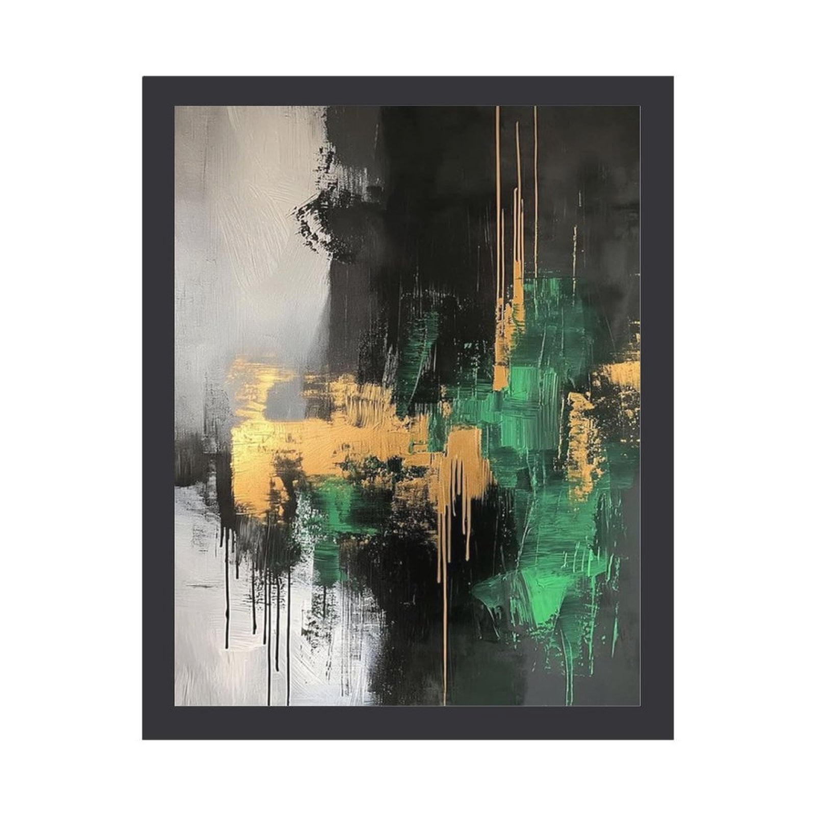 AVOI Emerald Green Black Gold Gray Wall Art Black Gold Abstract Canvas ...
