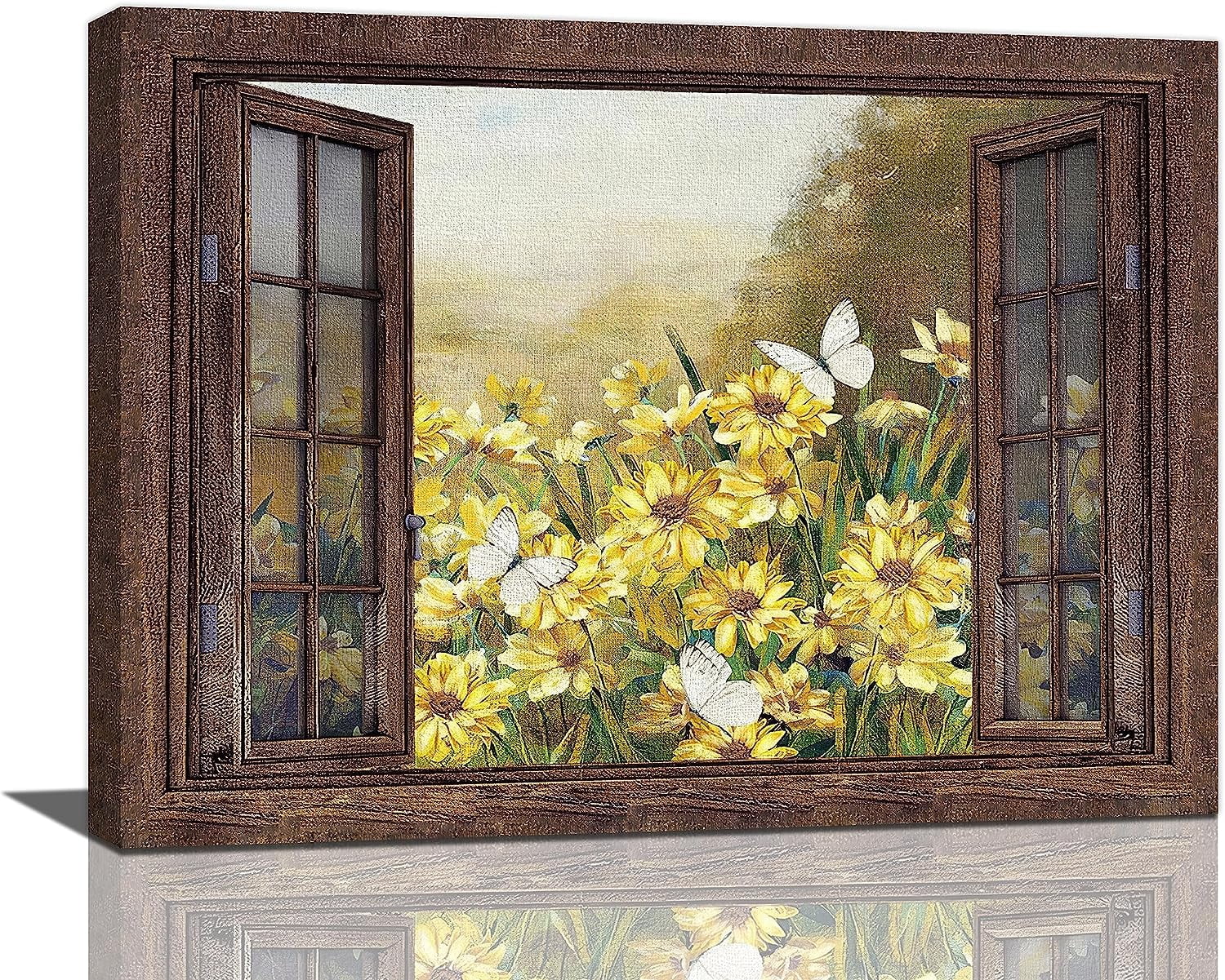 AVOI Farmhouse Bathroom Daisy Wall Art Country Floral Butterfly Window ...