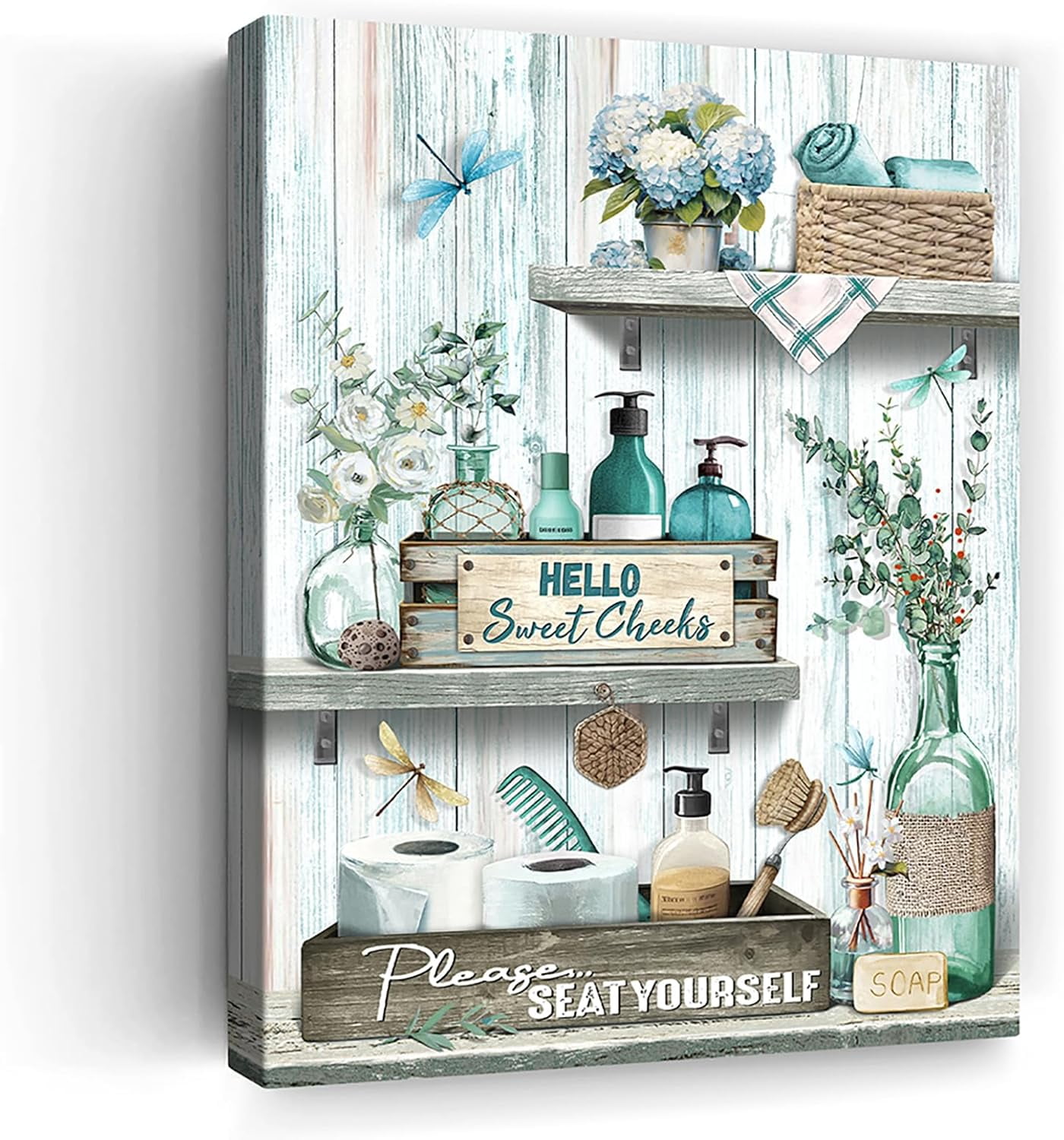 AVOI Farmhouse Bathroom Decor Wall Art Rustic Dragonfly And Flower ...