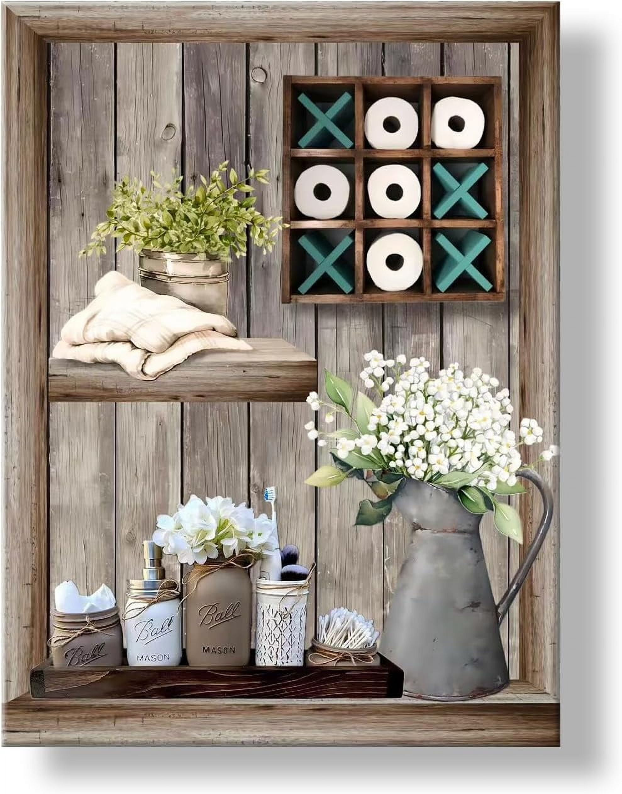 AVOI Farmhouse Canvas Print Bathroom Wall Art White Flower Picture Bathroom Wall Decor Vintage ...
