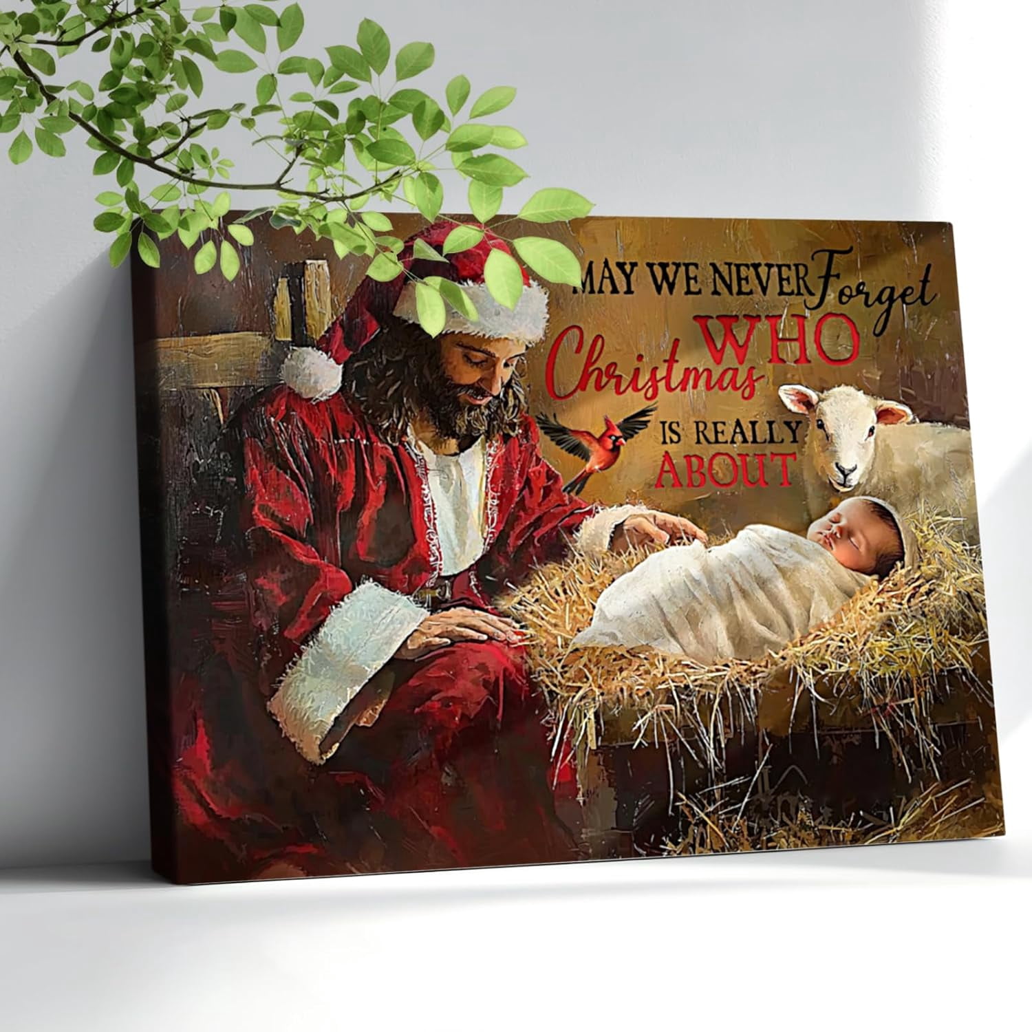 AVOI Farmhouse Christmas Wall Art Decor Vintage Jesus Santa and Lamb