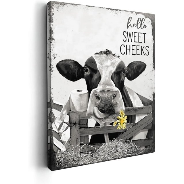 AVOI Farmhouse Cow Bathroom Decor Wall Art Funny Cow Farmhouse Bathroom