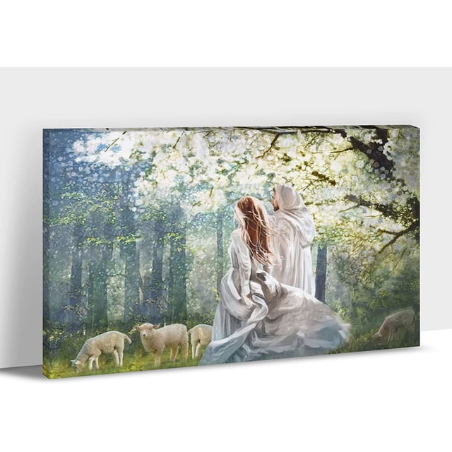 AVOI Farmhouse Wall Art Walking With Jesus Wall Art, Forest Landscape